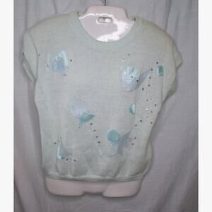 Shenanigans Knit Pullover Geometric Appliques Large Pastel Green Vintage 1980s